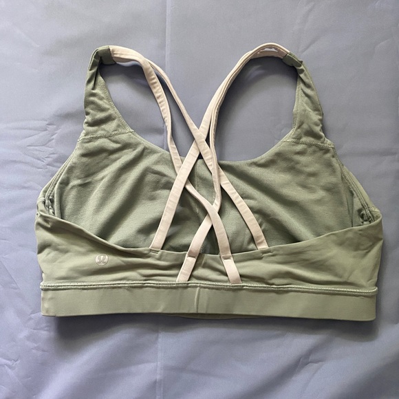 Lululemon Energy Sports Bra Green / White Strappy Women's Workout Size 10 - Picture 2 of 5
